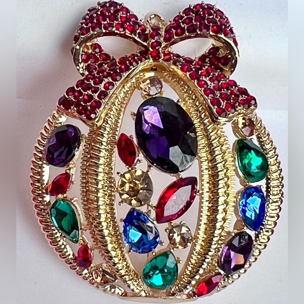 Gold-Tone Multicolor Crystal Ornament Pin